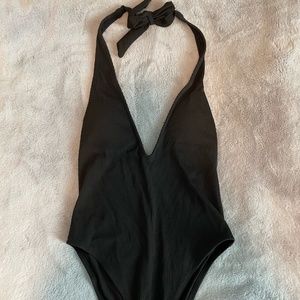 Aerie One Piece Bathing Suit - Black Deep V Neck Low Back